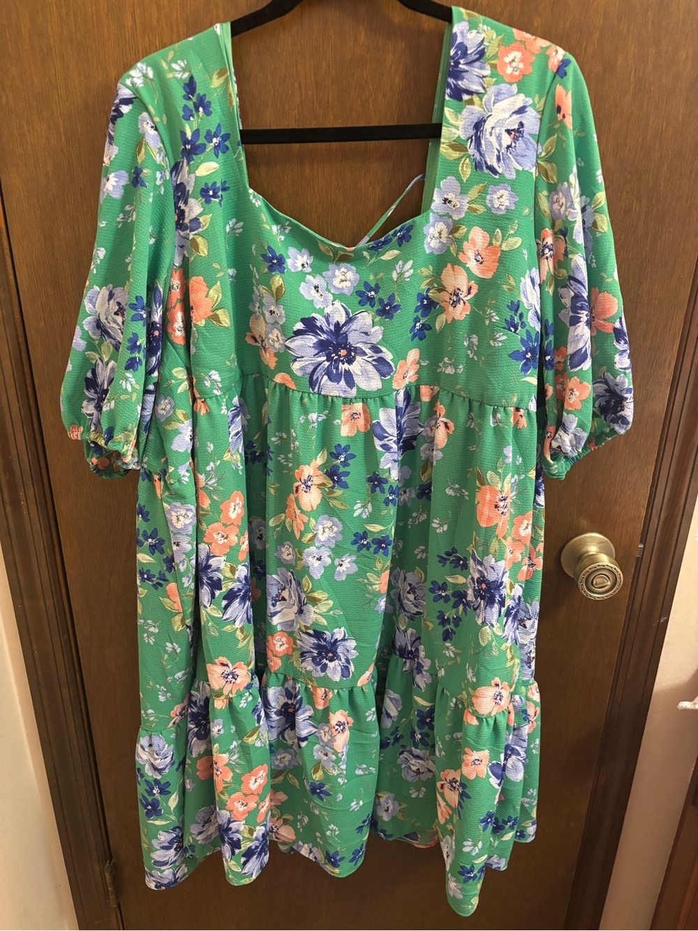 BCBG Paris Green Floral Midi Dress with Blue and Peach Florals